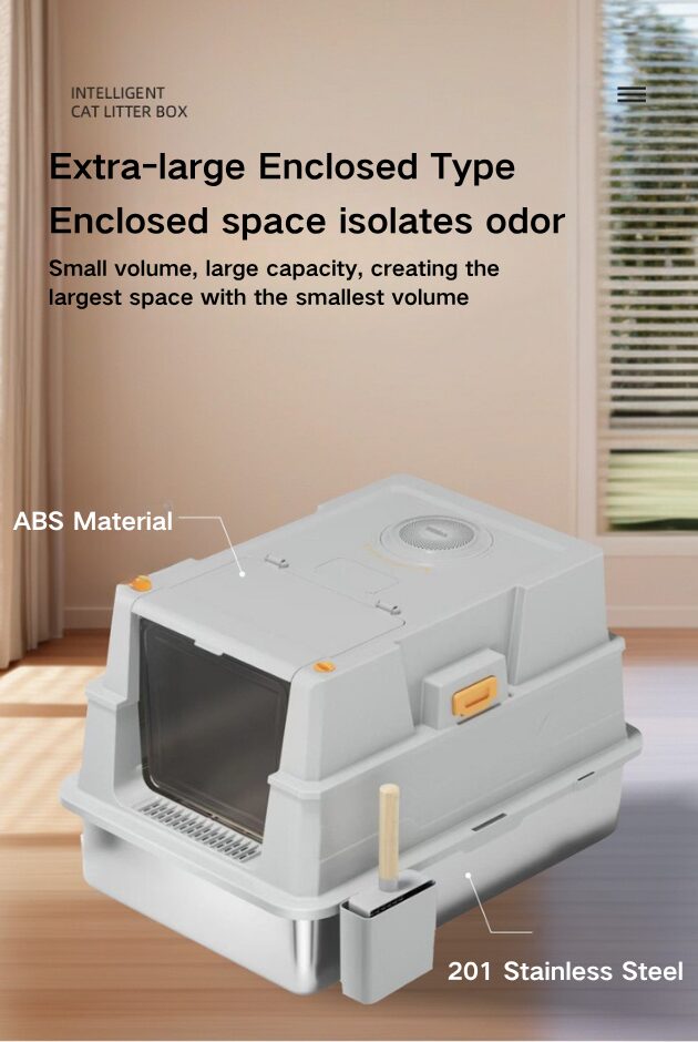 Enclosed Cat Litter Box,Stainless Steel Litter Box, Odor Control Litter Box, Anti-Tracking Litter Box, Pull-Out Litter Box, Large Cat Litter Box, Cat Toilet, Cat Privacy Litter Box