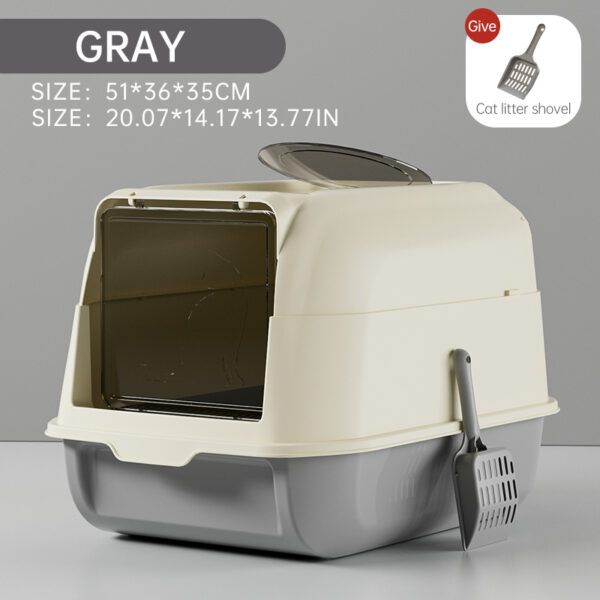 gray-2-in-1 Enclosed:Open Top Entry Cat Litter Box