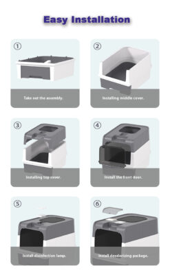 UV Sterilization Cat Litter Box Enclosed Cat Litter Box with UV Sanitizer Gray and White UV Cat Litter Box Antibacterial Cat Litter Box