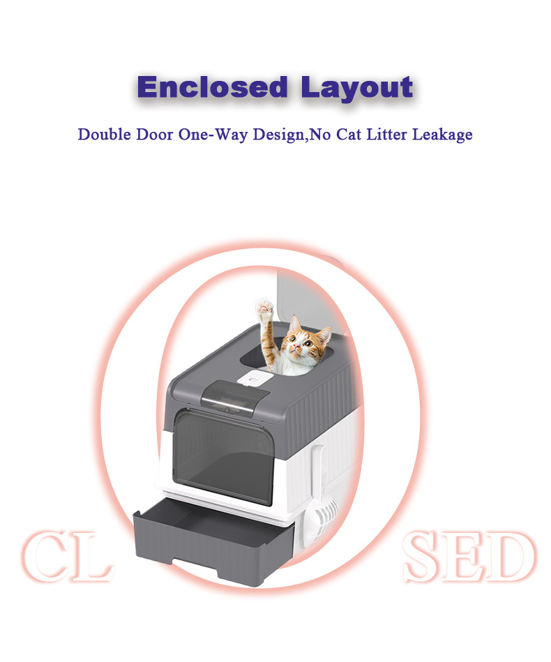 UV Sterilization Cat Litter Box Enclosed Cat Litter Box with UV Sanitizer Gray and White UV Cat Litter Box Antibacterial Cat Litter Box