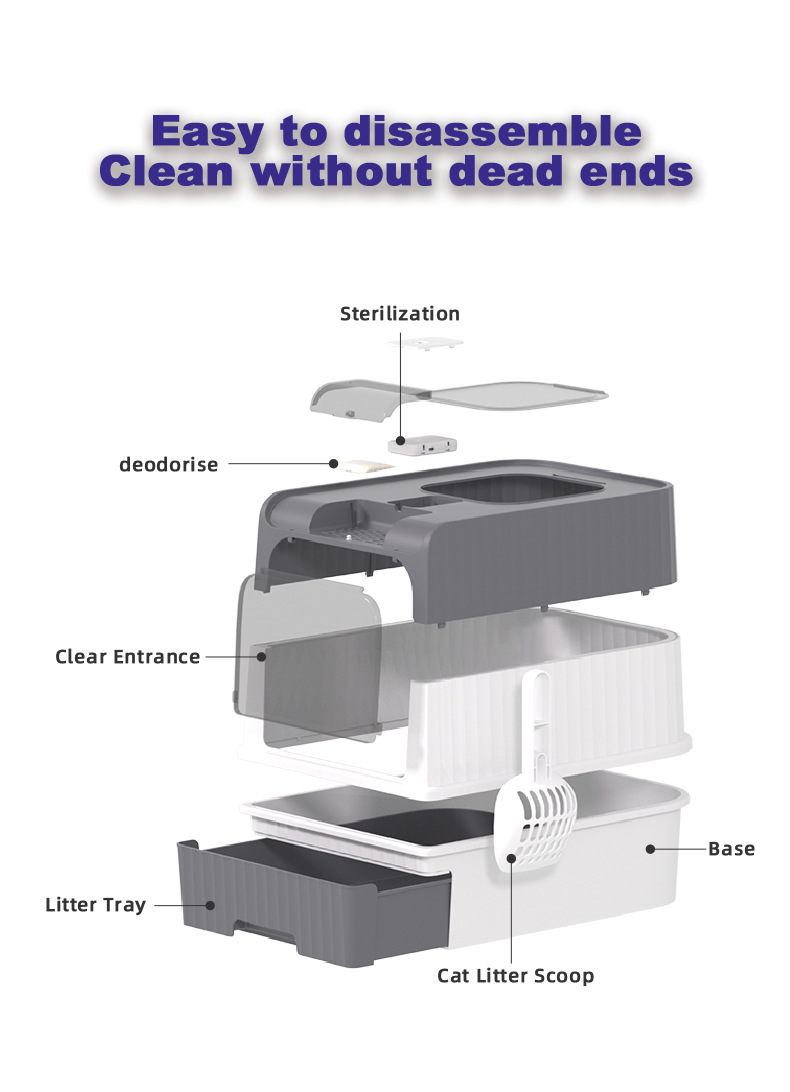 UV Sterilization Cat Litter Box Enclosed Cat Litter Box with UV Sanitizer Gray and White UV Cat Litter Box Antibacterial Cat Litter Box