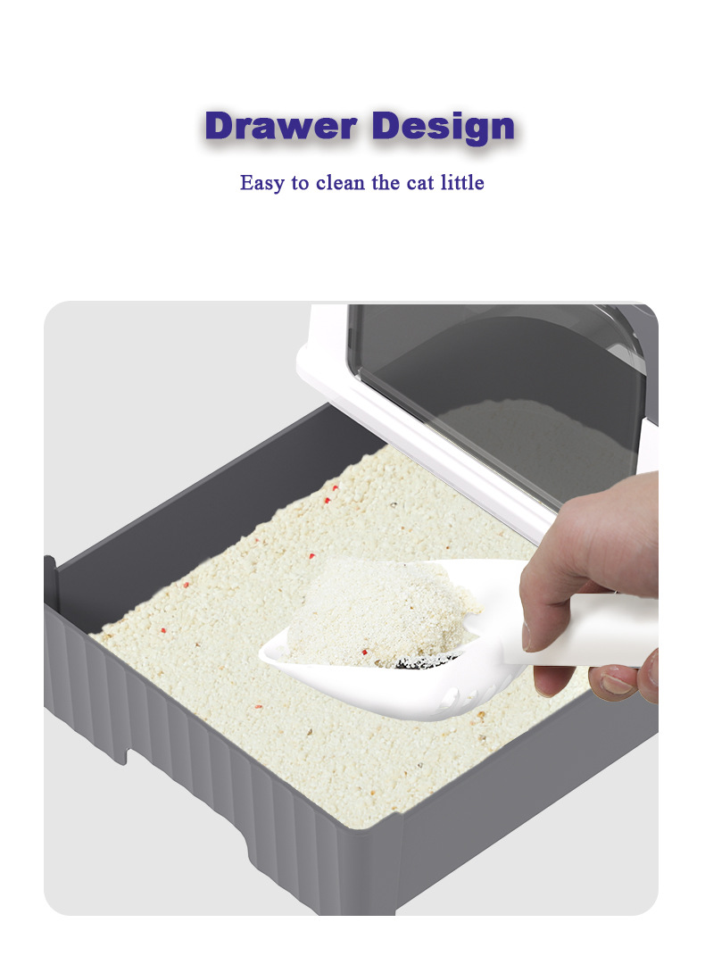 UV Sterilization Cat Litter Box Enclosed Cat Litter Box with UV Sanitizer Gray and White UV Cat Litter Box Antibacterial Cat Litter Box