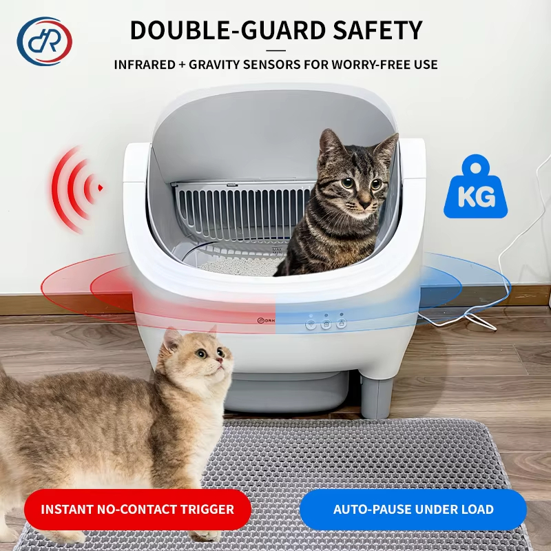 Smart Self-Cleaning Cat Litter Box, Automatic Cleaning Litter Box, 65L Litter Box, Quiet Cat Litter Box, Odor Control Litter Box, Cat Health Monitoring, Safety Cat Litter Box, Pet Waste Cleaning, Cat Toilet, Round Cat Litter Box, APP Control Litter Box