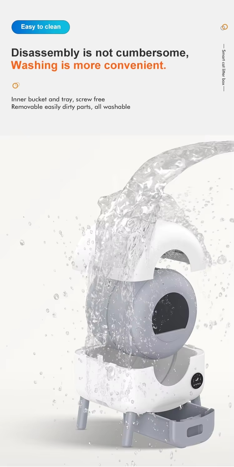 Smart Cat Litter Box, Remote Wifi Control Cat Litter Box, 76L Litter Box, Hands-Free Scooping, Cat Health Monitoring, Short Trip Litter Box, Automatic Spray Deodorizer, Anti-Pinch Litter Box, Anti-Tip Litter Box, Easy Clean Litter Box, Grey Cat Litter Box, Sichuan Made Litter Box
