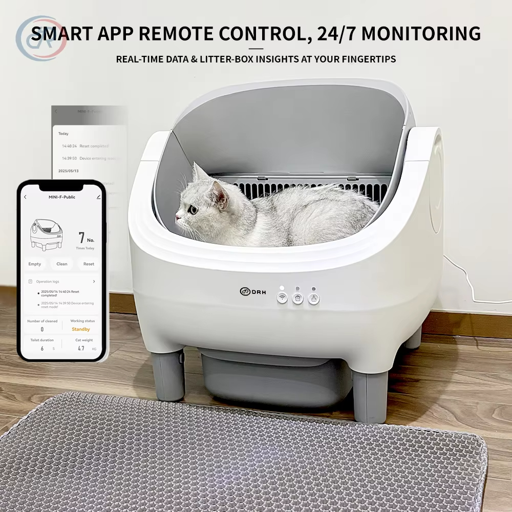 Smart Self-Cleaning Cat Litter Box, Automatic Cleaning Litter Box, 65L Litter Box, Quiet Cat Litter Box, Odor Control Litter Box, Cat Health Monitoring, Safety Cat Litter Box, Pet Waste Cleaning, Cat Toilet, Round Cat Litter Box, APP Control Litter Box