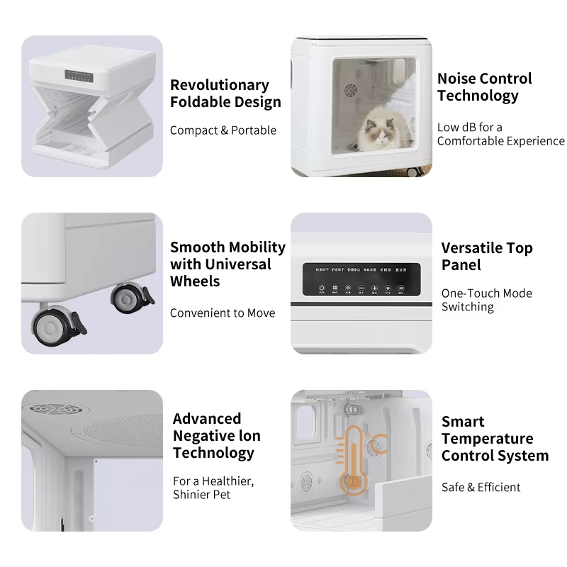 Smart Pet Dryer Box, Foldable Pet Dryer, 430L Pet Dryer, 2800W Pet Dryer, Brushless Motor Pet Dryer, Double Door Pet Dryer, Ozone Sterilization Dryer, Negative Ion Hair Care Dryer, Pet Grooming Dryer, Cat Dog Dryer, Appearance Design Patent