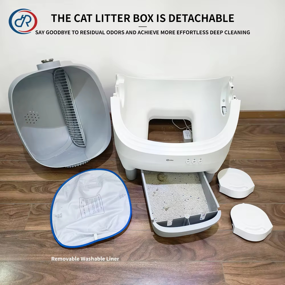 Smart Self-Cleaning Cat Litter Box, Automatic Cleaning Litter Box, 65L Litter Box, Quiet Cat Litter Box, Odor Control Litter Box, Cat Health Monitoring, Safety Cat Litter Box, Pet Waste Cleaning, Cat Toilet, Round Cat Litter Box, APP Control Litter Box