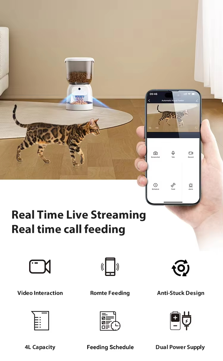Automatic Pet Feeder, Timed Cat Feeder, Smart Pet Feeder, WiFi Pet Feeder, Portion Control Feeder, Pet Feeder with Camera, Anti-Clog Feeder