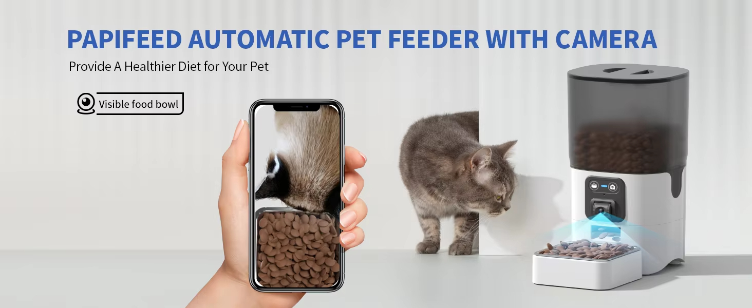 Pet Feeder with Camera, Smart Pet Feeder, Automatic Cat Feeder, WiFi Pet Camera, Remote Pet Feeder, Timed Food Dispenser, Adjustable Angle Camera