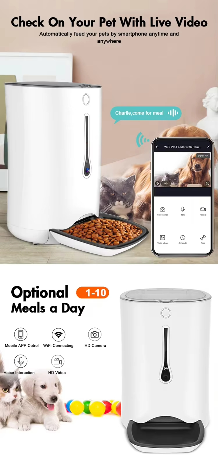 WiFi Pet Feeder with Camera, Smart Pet Feeder, Automatic Food Dispenser, Pet Camera with Audio, Timed Pet Feeder, Portion Control Feeder, Tuya Smart Pet Feeder