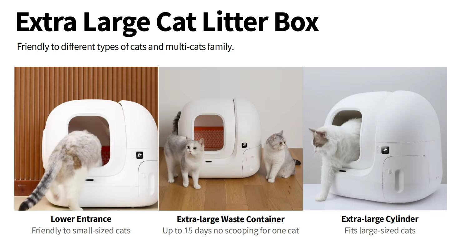 Smart Cat Litter Box, Self-Cleaning Litter Box, APP Controlled Litter Box, Odor Removal Litter Box, 80L Litter Box, Large Capacity Litter Box, Round Cat Litter Box, Multi-Cat Household Litter Box, Pet Cleaning Device, Cat Toilet