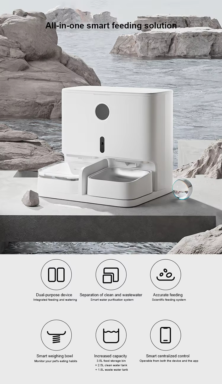 Smart Pet Feeder and Water Fountain, Self-Cleaning Water Bowl, Automatic Pet Feeder, Pet Feeder with App, Smart Weighing Bowl, 2-in-1 Pet Feeding Station, Filtered Water Dispenser