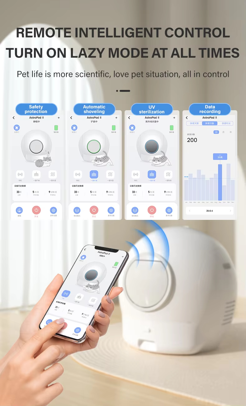 Automatic Cat Litter Box, Smart Cat Litter Box, Self-Cleaning Litter Box, WiFi Controlled Litter Box, Odor Removal Litter Box, 65L Litter Box, Large Capacity Litter Box, Round Cat Litter Box, Multi-Cat Household Litter Box, Pet Cleaning, Automatic Cat Toilet