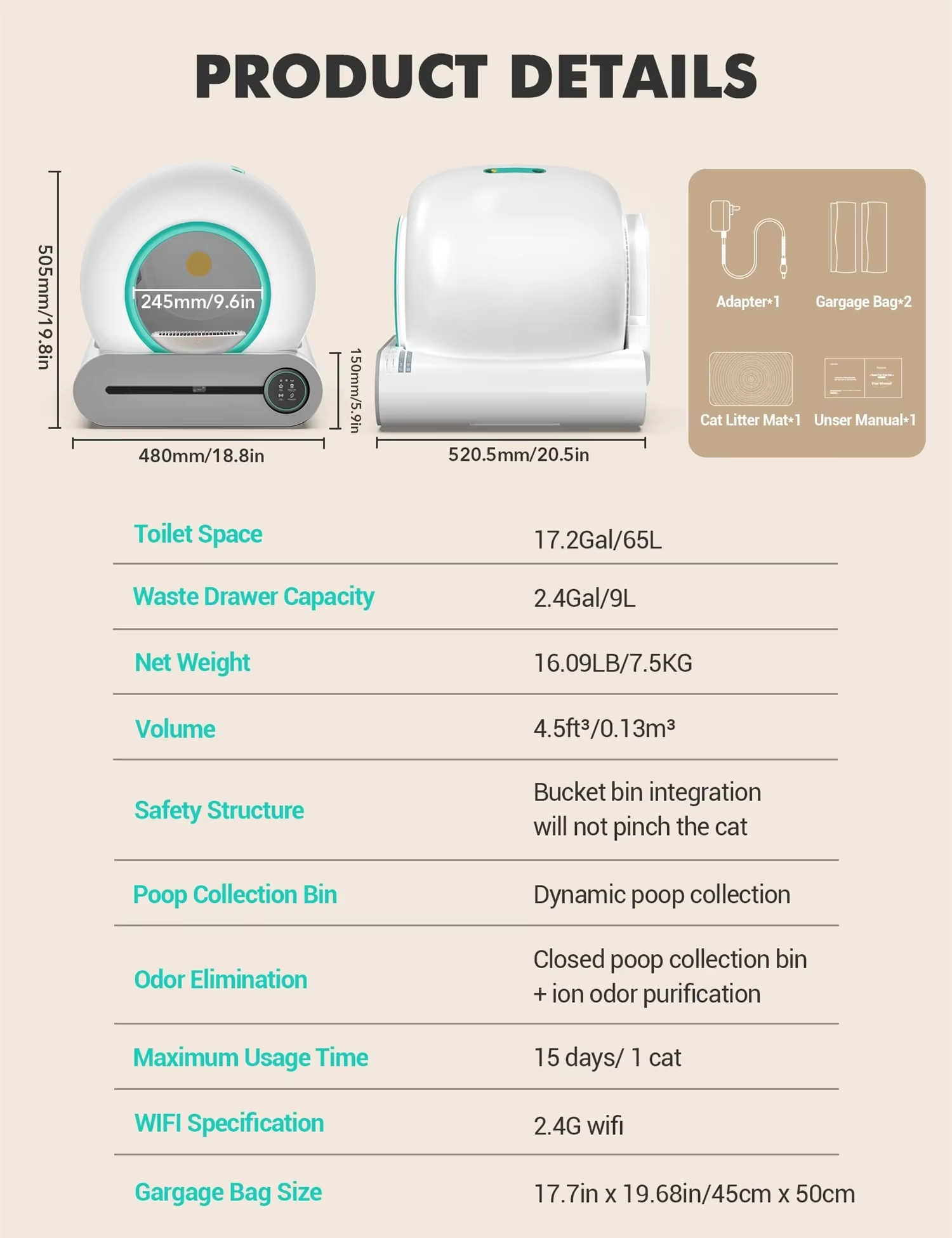 Intelligent Self-Cleaning Cat Litter Box, Automatic Cat Litter Box, Odor Removal Litter Box, APP Controlled Litter Box, Large Capacity Litter Box, Quiet Litter Box, Round Cat Litter Box, Cat Health Management, Pet Cleaning, Cat Toilet