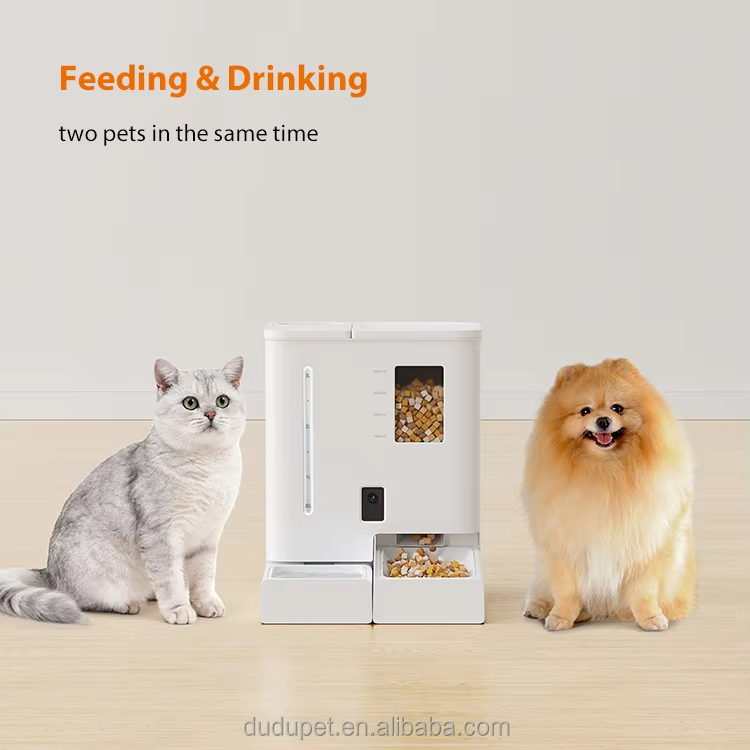Pet Feeder and Water Dispenser, Automatic Pet Feeder with Camera, Smart Cat Feeder, Gravity Water Dispenser, 2-in-1 Pet Feeder, App Controlled Feeder, Timed Food Dispenser