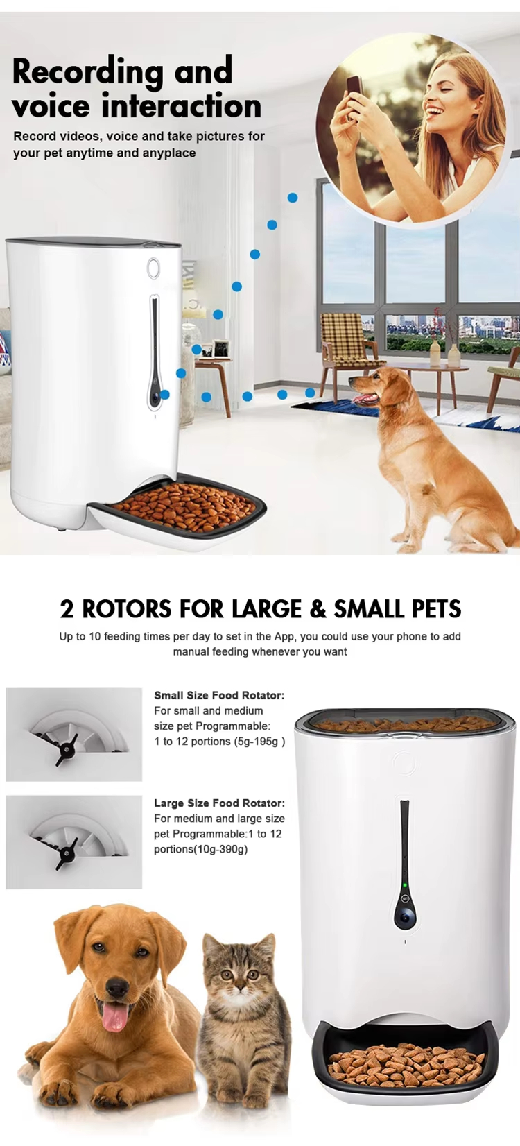 WiFi Pet Feeder with Camera, Smart Pet Feeder, Automatic Food Dispenser, Pet Camera with Audio, Timed Pet Feeder, Portion Control Feeder, Tuya Smart Pet Feeder