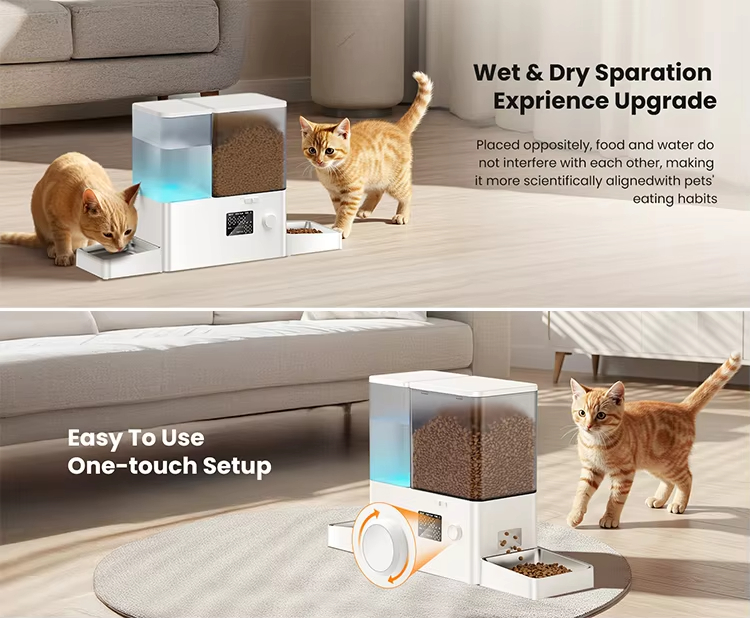 Automatic Pet Feeder and Water Dispenser, 2-in-1 Pet Feeder, Timed Pet Feeder, Gravity Water Fountain, Cat Food and Water Dispenser, Large Capacity Pet Feeder, LCD Control Pet Feeder
