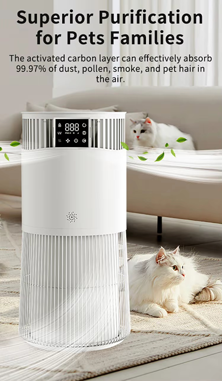 Home Air Purifier, Pet Air Purifier, Large Room Air Purifier, H13 HEPA Air Purifier, Pet Odor Remover, Smoke Pollen Remover, Ultra-Quiet Air Purifier, Double-Sided Filtration, 4-Stage Filtration Air Purifier, PM2.5 Display, 99.99% Sterilization, Smart Home Appliance