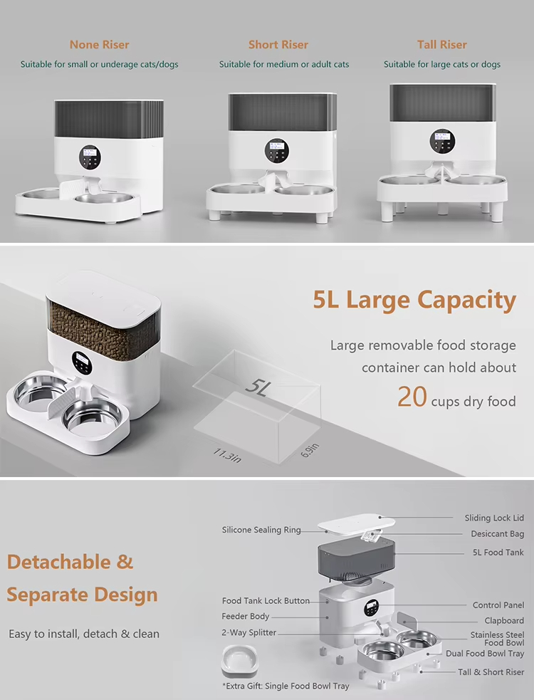 Automatic Pet Feeder, Elevated Pet Feeder, Timed Cat Feeder, Portion Control Feeder, Smart Pet Feeder, Two-Cat Feeder Bowl, Detachable Pet Feeder