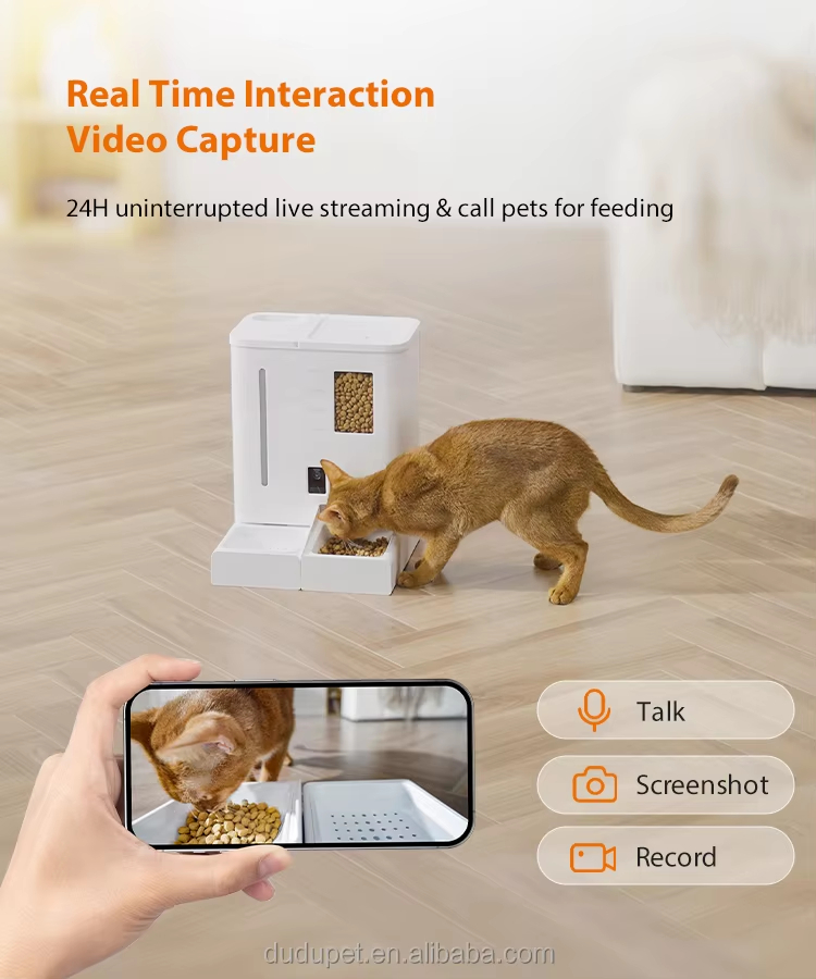 Pet Feeder and Water Dispenser, Automatic Pet Feeder with Camera, Smart Cat Feeder, Gravity Water Dispenser, 2-in-1 Pet Feeder, App Controlled Feeder, Timed Food Dispenser