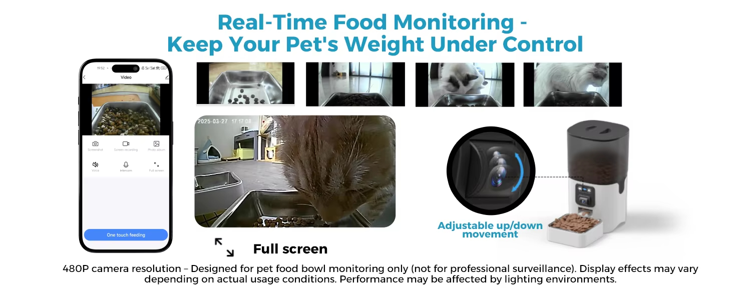 Pet Feeder with Camera, Smart Pet Feeder, Automatic Cat Feeder, WiFi Pet Camera, Remote Pet Feeder, Timed Food Dispenser, Adjustable Angle Camera
