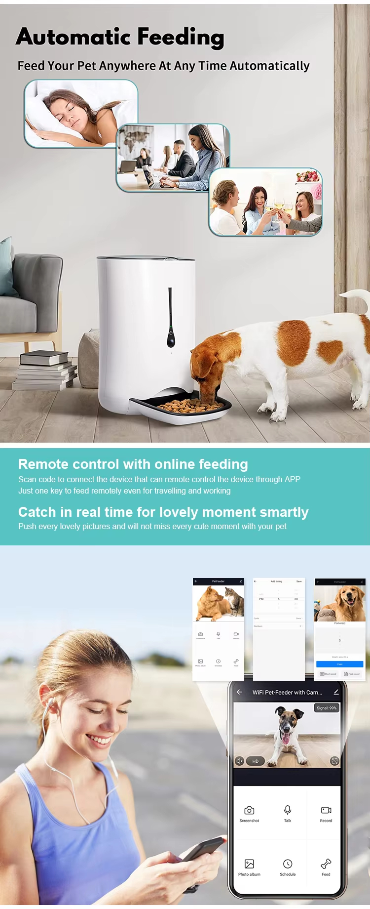 WiFi Pet Feeder with Camera, Smart Pet Feeder, Automatic Food Dispenser, Pet Camera with Audio, Timed Pet Feeder, Portion Control Feeder, Tuya Smart Pet Feeder
