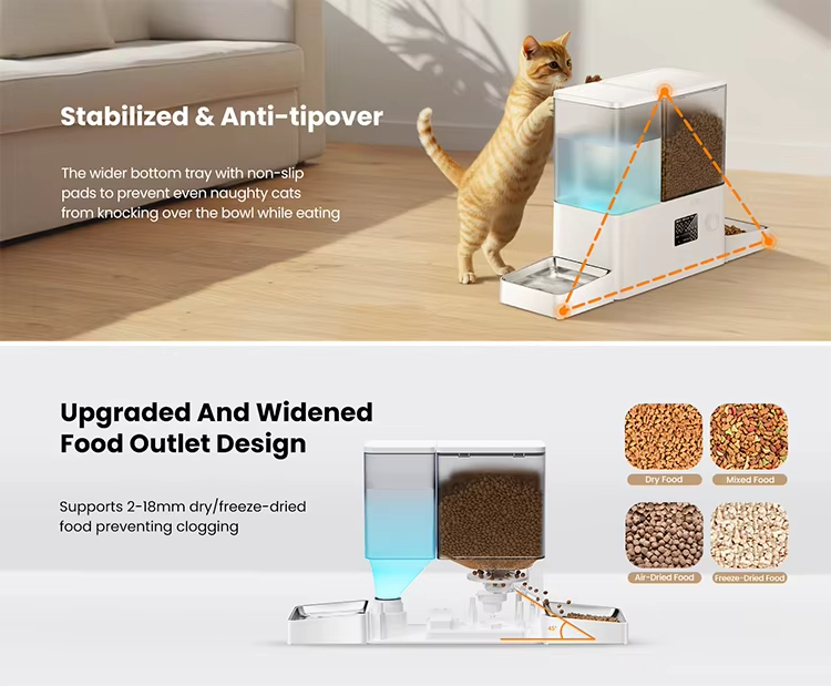 Automatic Pet Feeder and Water Dispenser, 2-in-1 Pet Feeder, Timed Pet Feeder, Gravity Water Fountain, Cat Food and Water Dispenser, Large Capacity Pet Feeder, LCD Control Pet Feeder