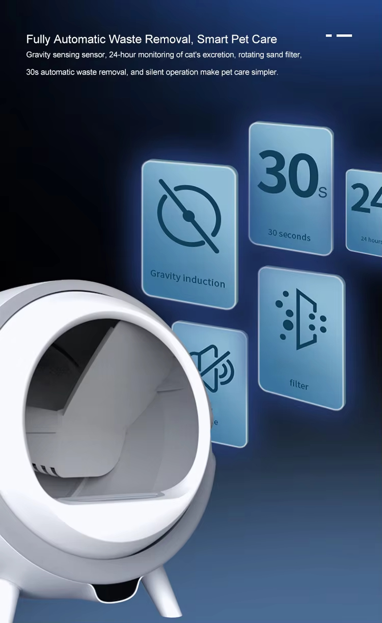 Automatic Cat Litter Box, Intelligent Cat Litter Box, Self-Cleaning Litter Box, Large Capacity Litter Box, Open Design Litter Box, Cat Health Management, Round Cat Litter Box, APP Control Litter Box, Low Power Litter Box, Pet Cleaning, Cat Toilet