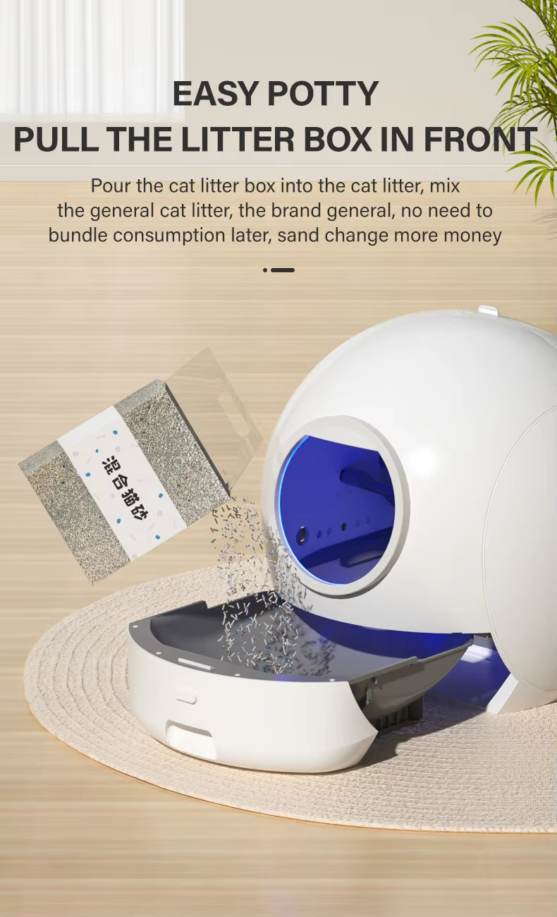 Automatic Cat Litter Box, Smart Cat Litter Box, Self-Cleaning Litter Box, WiFi Controlled Litter Box, Odor Removal Litter Box, 65L Litter Box, Large Capacity Litter Box, Round Cat Litter Box, Multi-Cat Household Litter Box, Pet Cleaning, Automatic Cat Toilet
