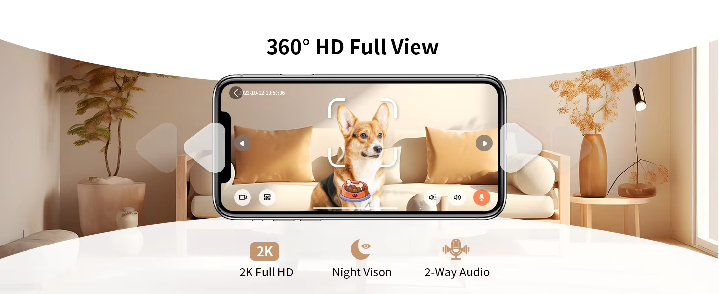 Dog Camera Treat Dispenser, 360° Pet Camera, Smart Pet Monitor, WiFi Dog Camera, 2K Pet Camera, Auto-Tracking Pet Camera, Interactive Treat Dispenser