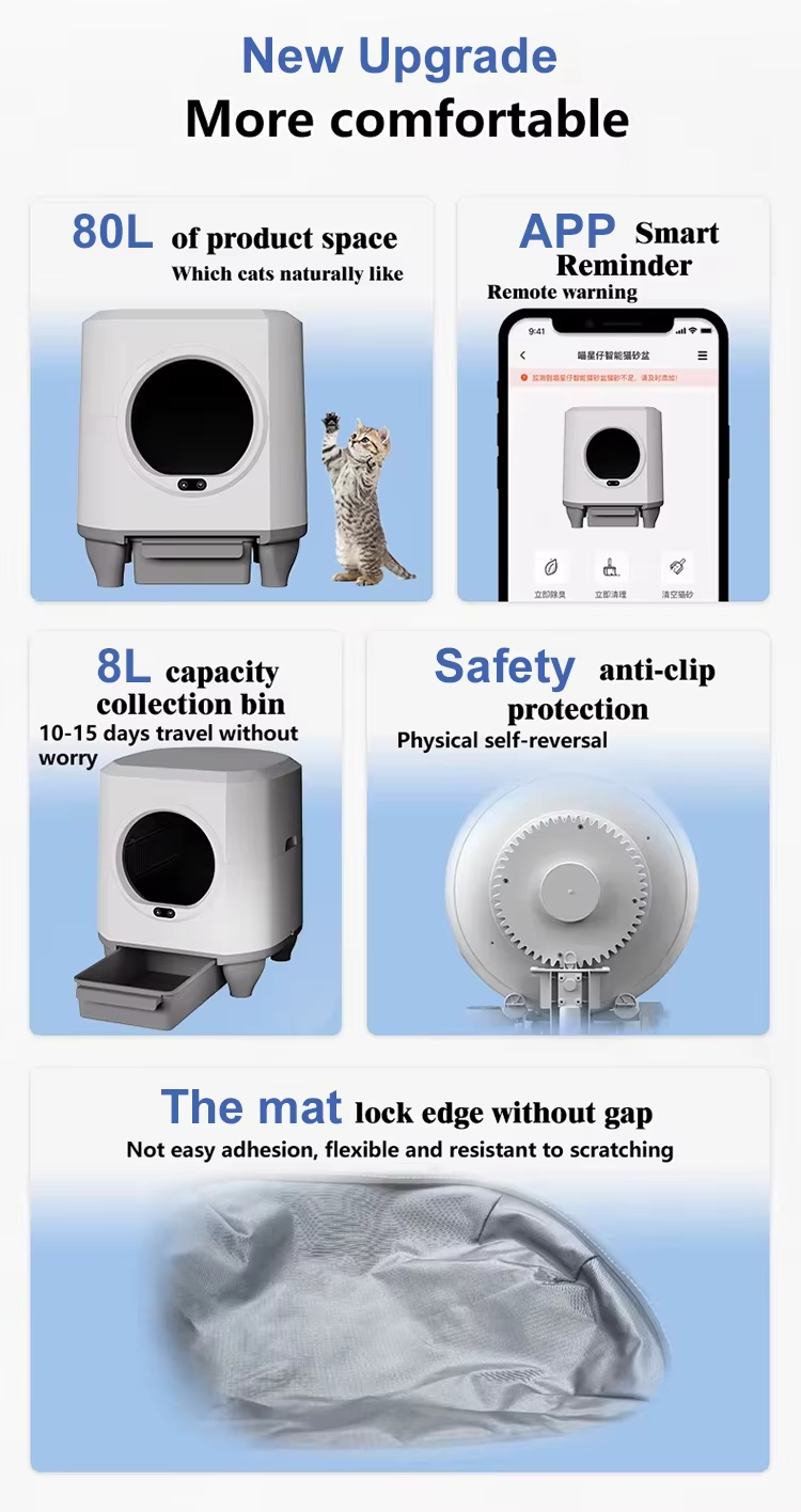 Intelligent Automatic Cat Litter Box, Self-Cleaning Litter Box, APP Health Monitor, Odor Removal Litter Box, 80L Litter Box, Large Capacity Litter Box, Multi-Cat Household Litter Box, Pet Cleaning Device, Square Cat Litter Box, Smart Cat Toilet, High-Precision Sensor Litter Box, Multi-Language Litter Box