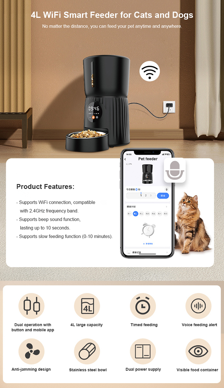 Smart Pet Feeder, Automatic Cat Feeder, WiFi Pet Feeder, Timed Food Dispenser, Portion Control Feeder, Pet Feeder with App, Slow Feeder