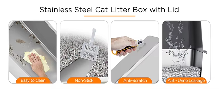 Stainless Steel Litter Box - 100L Large, 100L Cat Litter Box, Extra Large Litter Box, Top Entry Litter Box, Drawer Type Litter Box, Easy Clean Litter Box, Anti-Tracking Litter Box, Leak-Proof Litter Box, Non-Stick Litter Box, CPC104054, Multi-Cat Household Litter Box, Large Cat Litter Box