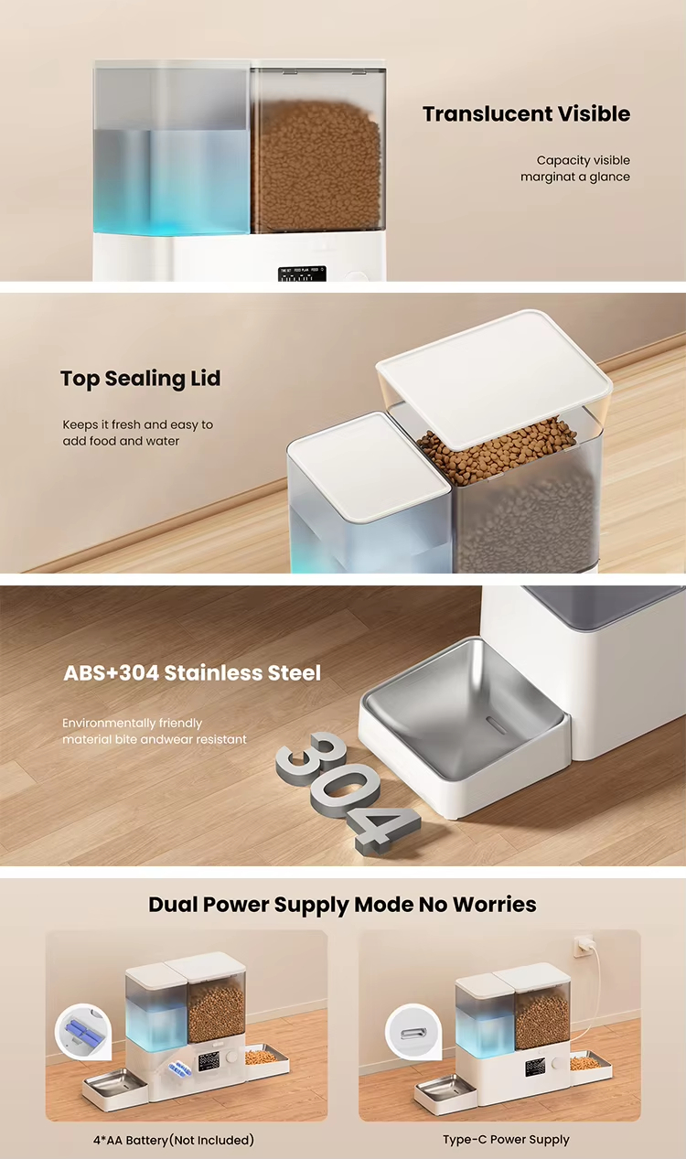 Automatic Pet Feeder and Water Dispenser, 2-in-1 Pet Feeder, Timed Pet Feeder, Gravity Water Fountain, Cat Food and Water Dispenser, Large Capacity Pet Feeder, LCD Control Pet Feeder