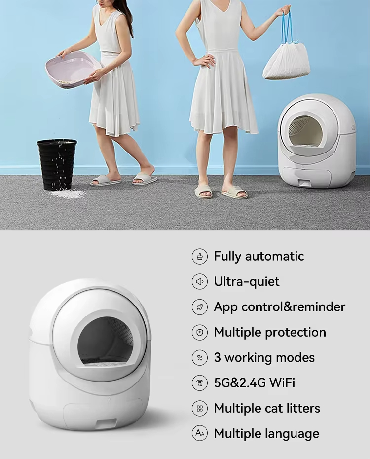 Smart Cat Litter Box, Automatic Cat Litter Box, APP Controlled Litter Box, Ultra-Quiet Cat Litter Box, Self-Cleaning Litter Box, Pet Waste Cleaning, Cat Toilet, Large Capacity Litter Box, Travel Litter Box, Odor Control Litter Box, Multi-Litter Compatible, Safe Cat Litter Box, Hands-Free Cat Care