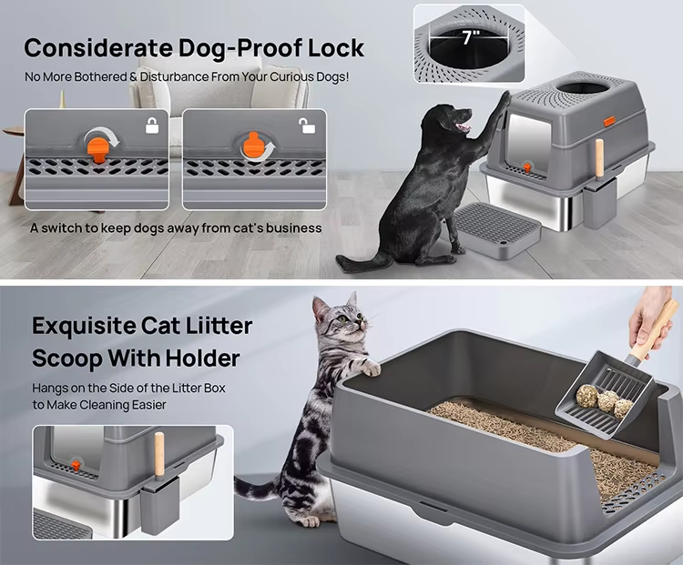 Stainless Steel Litter Box - 100L Large, 100L Cat Litter Box, Extra Large Litter Box, Top Entry Litter Box, Drawer Type Litter Box, Easy Clean Litter Box, Anti-Tracking Litter Box, Leak-Proof Litter Box, Non-Stick Litter Box, CPC104054, Multi-Cat Household Litter Box, Large Cat Litter Box