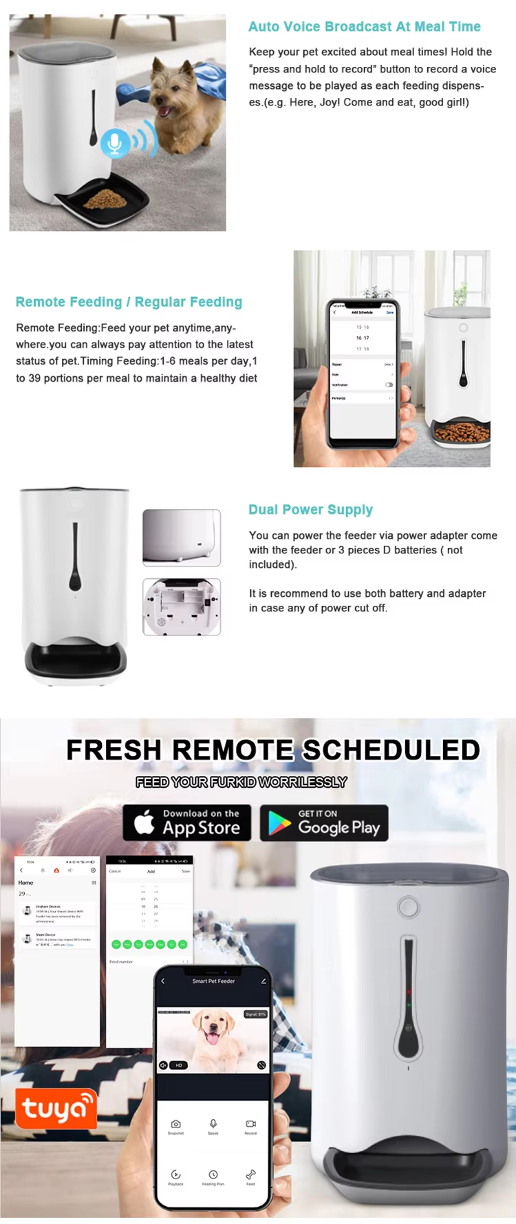 WiFi Pet Feeder with Camera, Smart Pet Feeder, Automatic Food Dispenser, Pet Camera with Audio, Timed Pet Feeder, Portion Control Feeder, Tuya Smart Pet Feeder