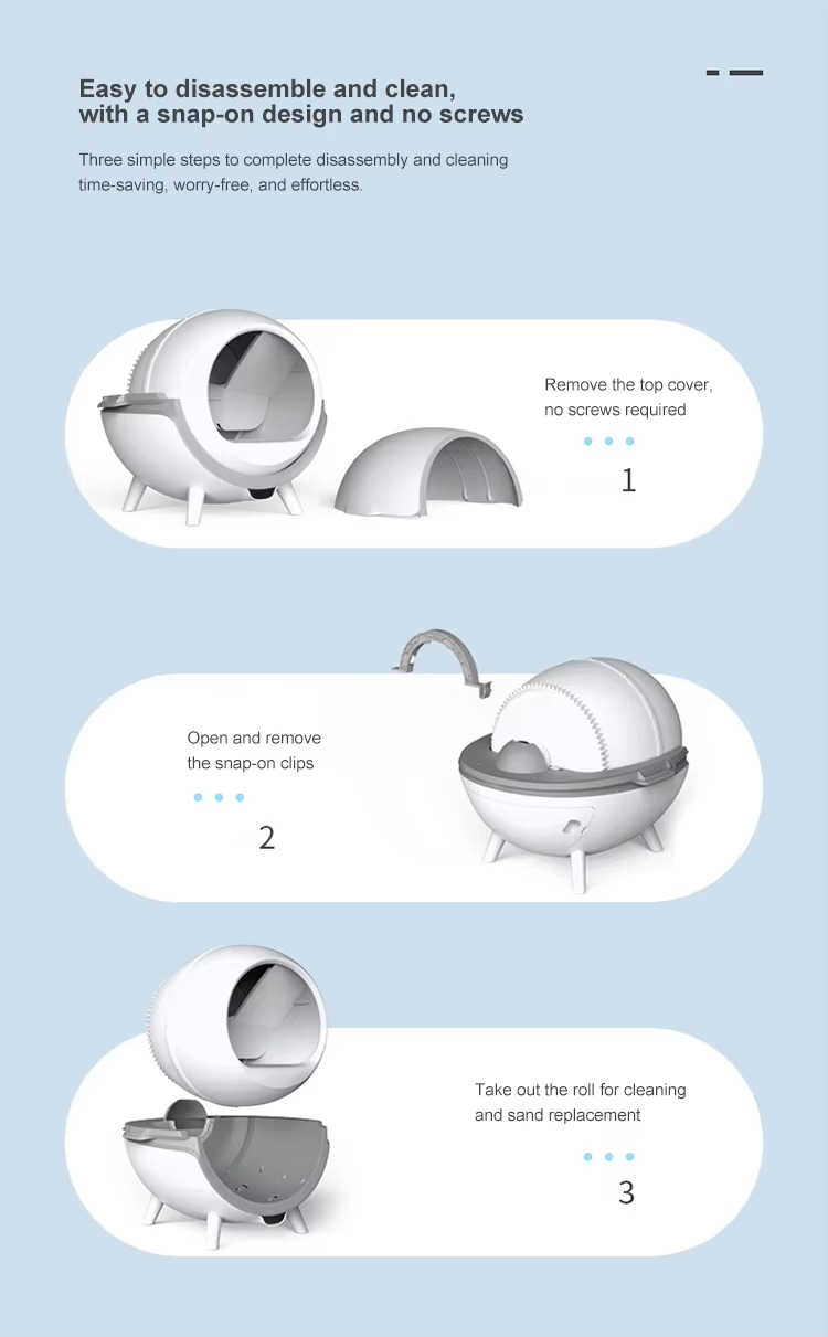 Automatic Cat Litter Box, Intelligent Cat Litter Box, Self-Cleaning Litter Box, Large Capacity Litter Box, Open Design Litter Box, Cat Health Management, Round Cat Litter Box, APP Control Litter Box, Low Power Litter Box, Pet Cleaning, Cat Toilet
