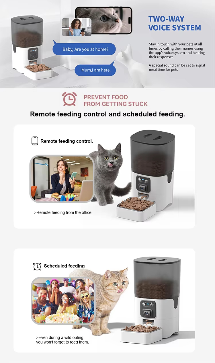 Pet Feeder with Camera, Smart Pet Feeder, Automatic Cat Feeder, WiFi Pet Camera, Remote Pet Feeder, Timed Food Dispenser, Adjustable Angle Camera
