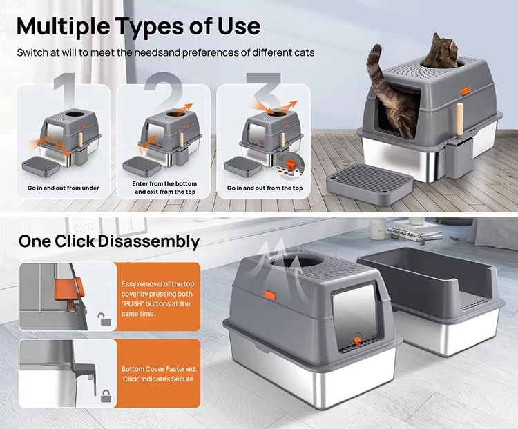 Stainless Steel Litter Box - 100L Large, 100L Cat Litter Box, Extra Large Litter Box, Top Entry Litter Box, Drawer Type Litter Box, Easy Clean Litter Box, Anti-Tracking Litter Box, Leak-Proof Litter Box, Non-Stick Litter Box, CPC104054, Multi-Cat Household Litter Box, Large Cat Litter Box