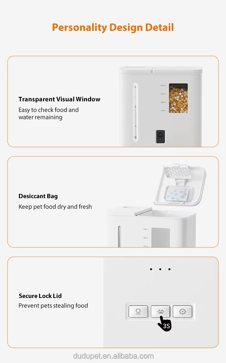 Pet Feeder and Water Dispenser, Automatic Pet Feeder with Camera, Smart Cat Feeder, Gravity Water Dispenser, 2-in-1 Pet Feeder, App Controlled Feeder, Timed Food Dispenser