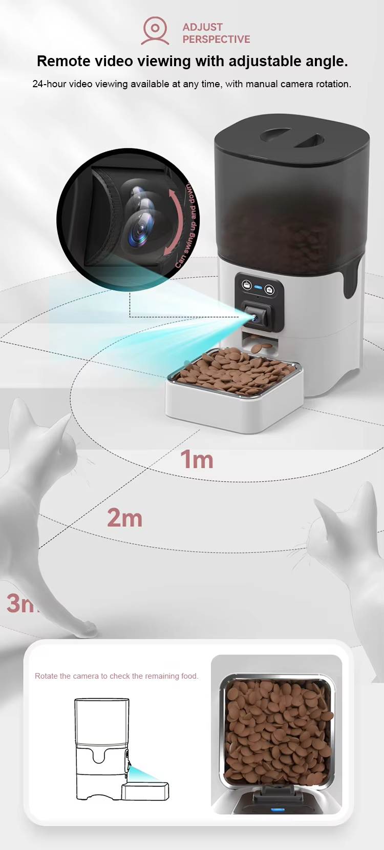 Pet Feeder with Camera, Smart Pet Feeder, Automatic Cat Feeder, WiFi Pet Camera, Remote Pet Feeder, Timed Food Dispenser, Adjustable Angle Camera