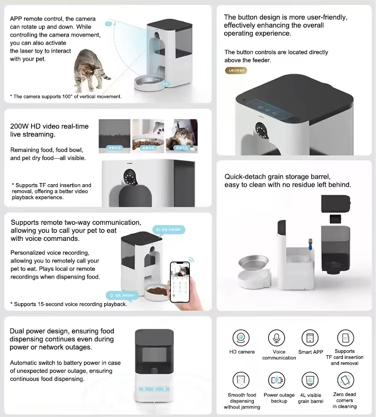 Pet Feeder with Camera, Smart Pet Feeder, Automatic Cat Feeder, WiFi Pet Camera, Remote Pet Feeder, Timed Food Dispenser, Interactive Pet Feeder