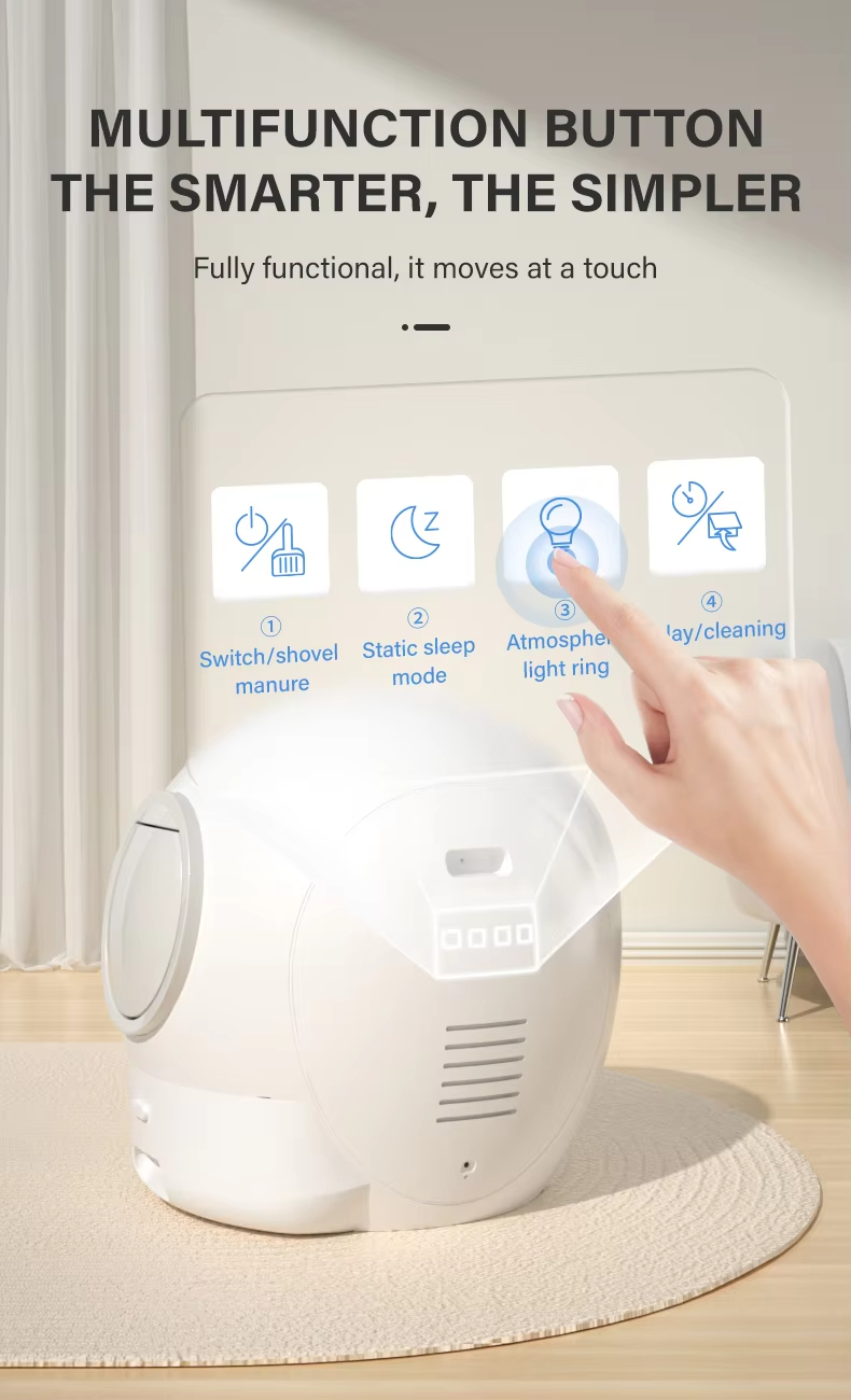 Automatic Cat Litter Box, Smart Cat Litter Box, Self-Cleaning Litter Box, WiFi Controlled Litter Box, Odor Removal Litter Box, 65L Litter Box, Large Capacity Litter Box, Round Cat Litter Box, Multi-Cat Household Litter Box, Pet Cleaning, Automatic Cat Toilet
