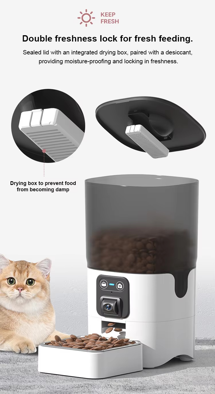 Pet Feeder with Camera, Smart Pet Feeder, Automatic Cat Feeder, WiFi Pet Camera, Remote Pet Feeder, Timed Food Dispenser, Adjustable Angle Camera