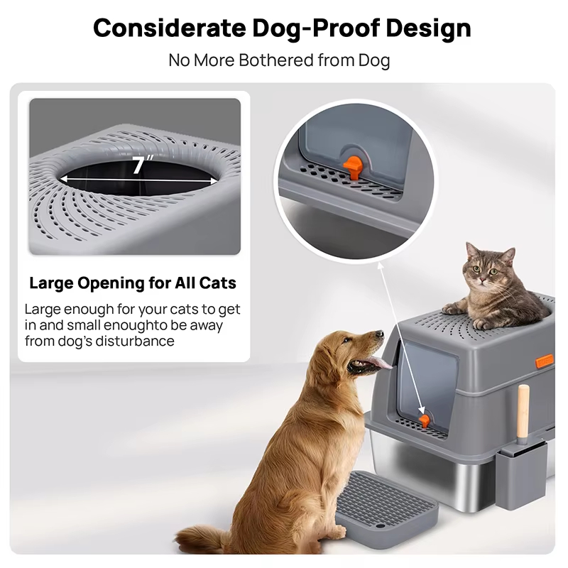 Stainless Steel Litter Box - 100L Large, 100L Cat Litter Box, Extra Large Litter Box, Top Entry Litter Box, Drawer Type Litter Box, Easy Clean Litter Box, Anti-Tracking Litter Box, Leak-Proof Litter Box, Non-Stick Litter Box, CPC104054, Multi-Cat Household Litter Box, Large Cat Litter Box