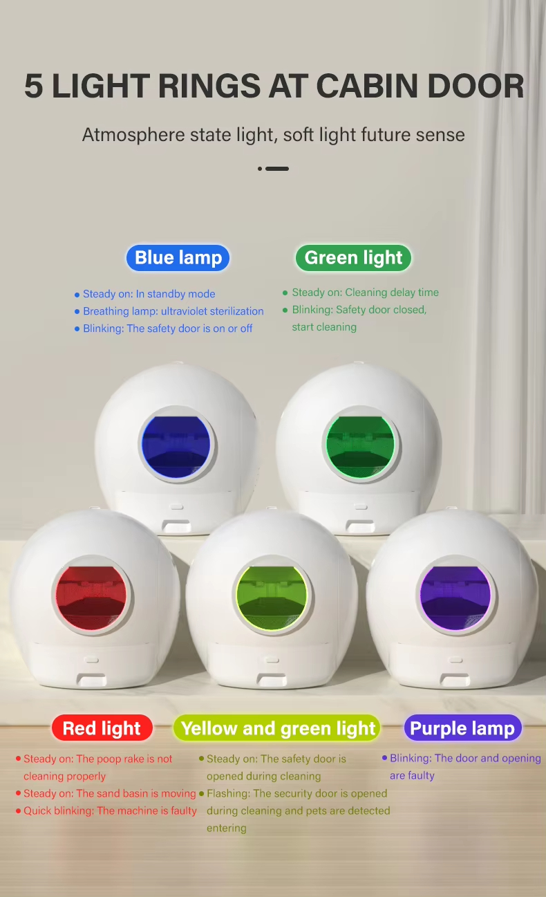 Automatic Cat Litter Box, Smart Cat Litter Box, Self-Cleaning Litter Box, WiFi Controlled Litter Box, Odor Removal Litter Box, 65L Litter Box, Large Capacity Litter Box, Round Cat Litter Box, Multi-Cat Household Litter Box, Pet Cleaning, Automatic Cat Toilet