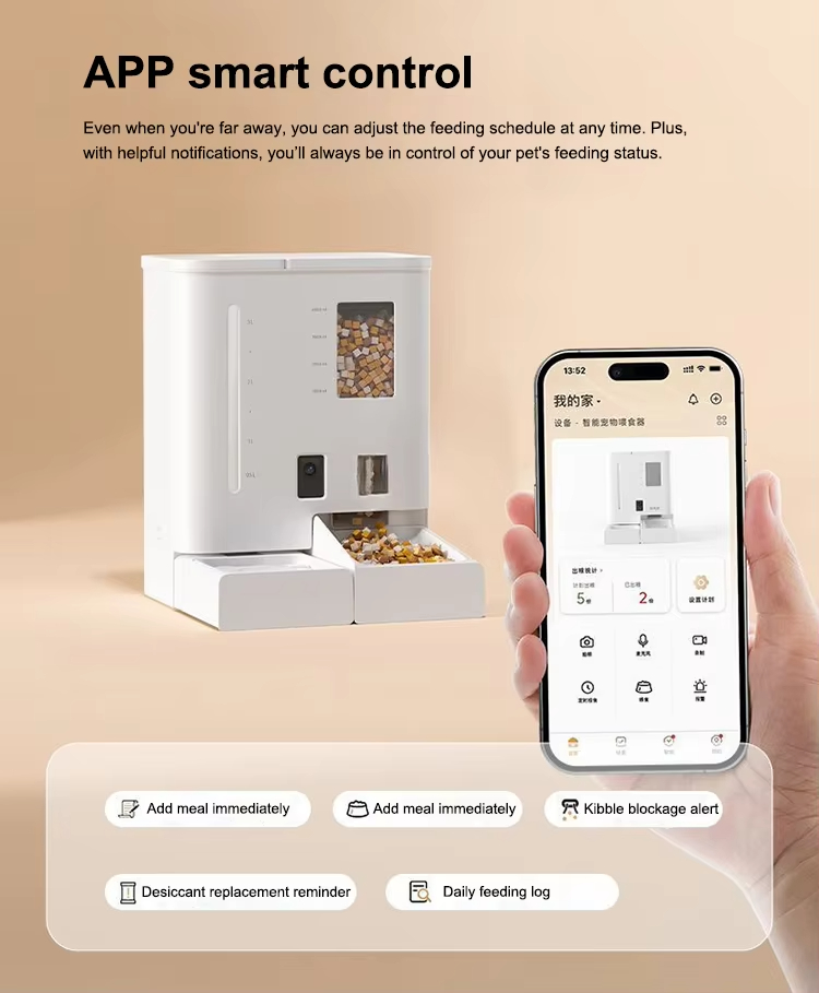 Pet Feeder and Water Dispenser, Automatic Pet Feeder with Camera, Smart Cat Feeder, Gravity Water Dispenser, 2-in-1 Pet Feeder, App Controlled Feeder, Timed Food Dispenser