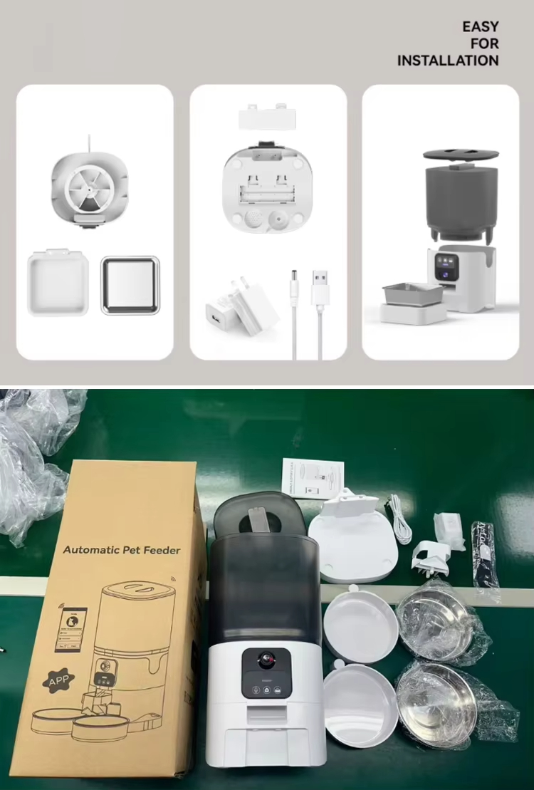 Pet Feeder with Camera, Smart Pet Feeder, Automatic Cat Feeder, WiFi Pet Camera, Remote Pet Feeder, Timed Food Dispenser, Adjustable Angle Camera