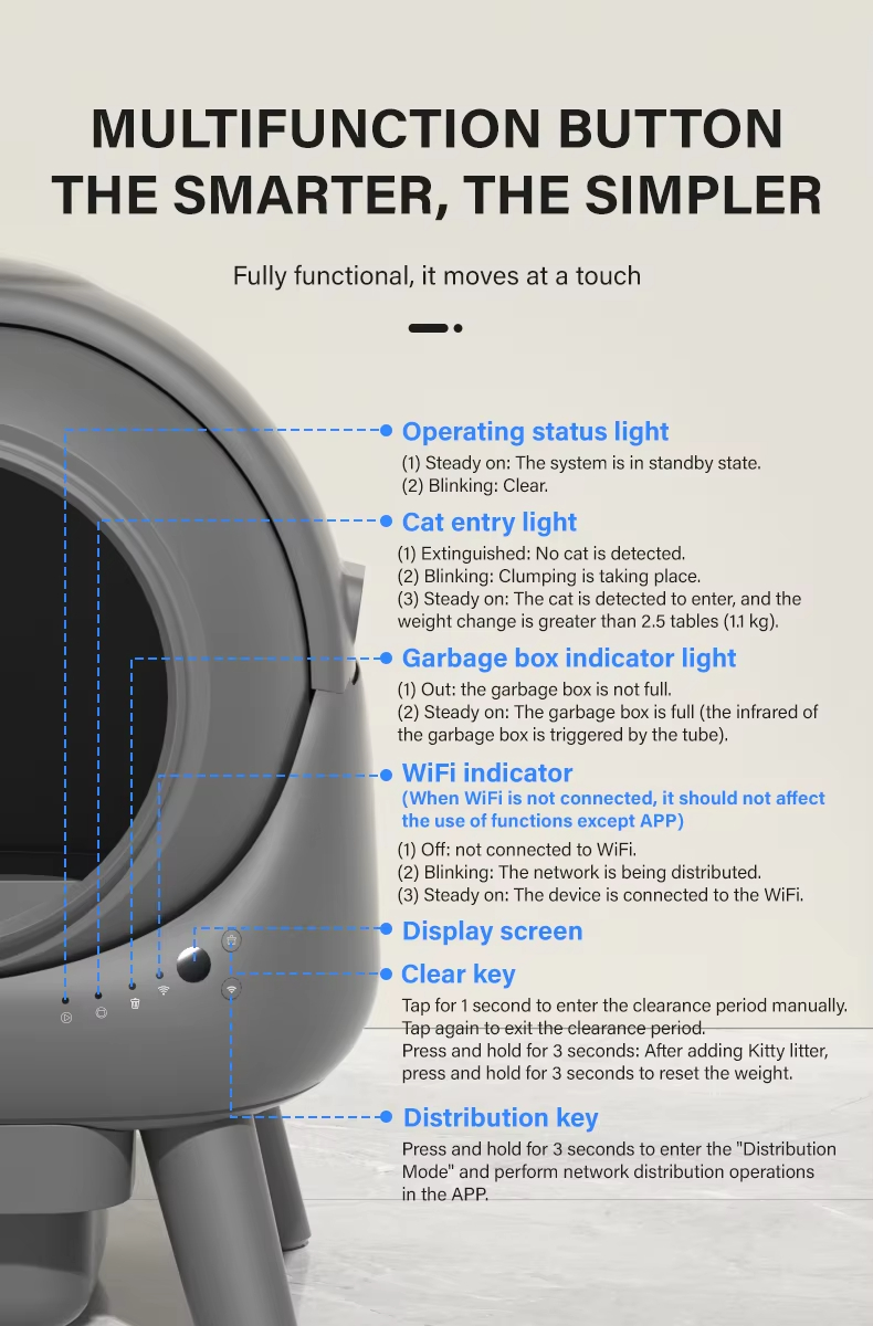 Automatic Cat Litter Box, Smart Cat Litter Box, Self-Cleaning Litter Box, Large Capacity Litter Box, Odor Removal Litter Box, APP Health Monitoring Litter Box, Round Cat Litter Box, Multi-Safety Litter Box, Easy Clean Litter Box, Pet Cleaning, Cat Toilet